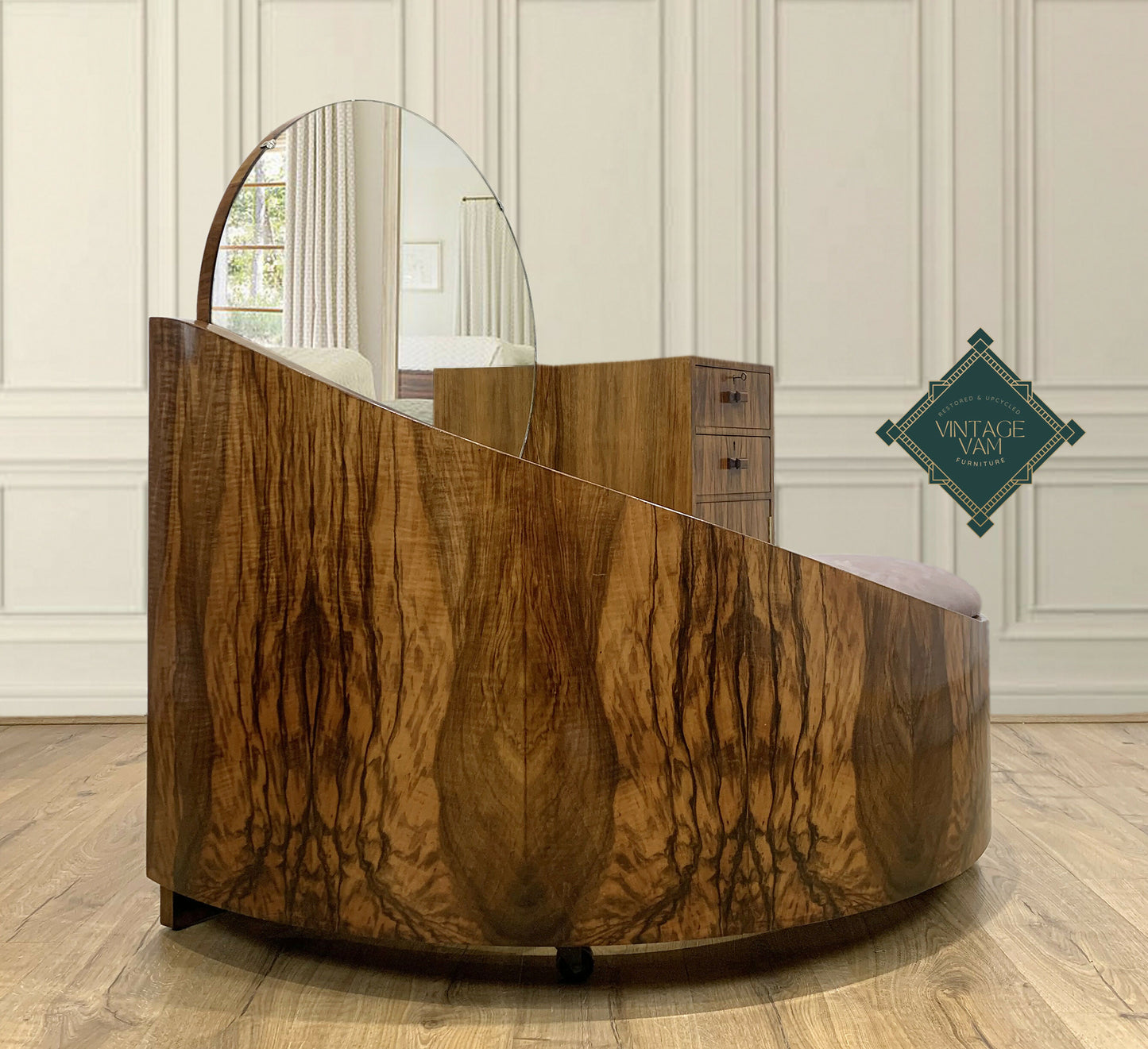 c.1930 French Art Deco olivewood Metamorphic dressing table/vanity