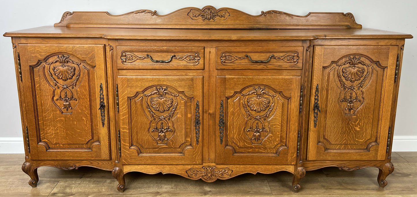 Sideboard Vintage French Louis Style Oak 4 Door Cupboard Carved Cabinet LOT 6361