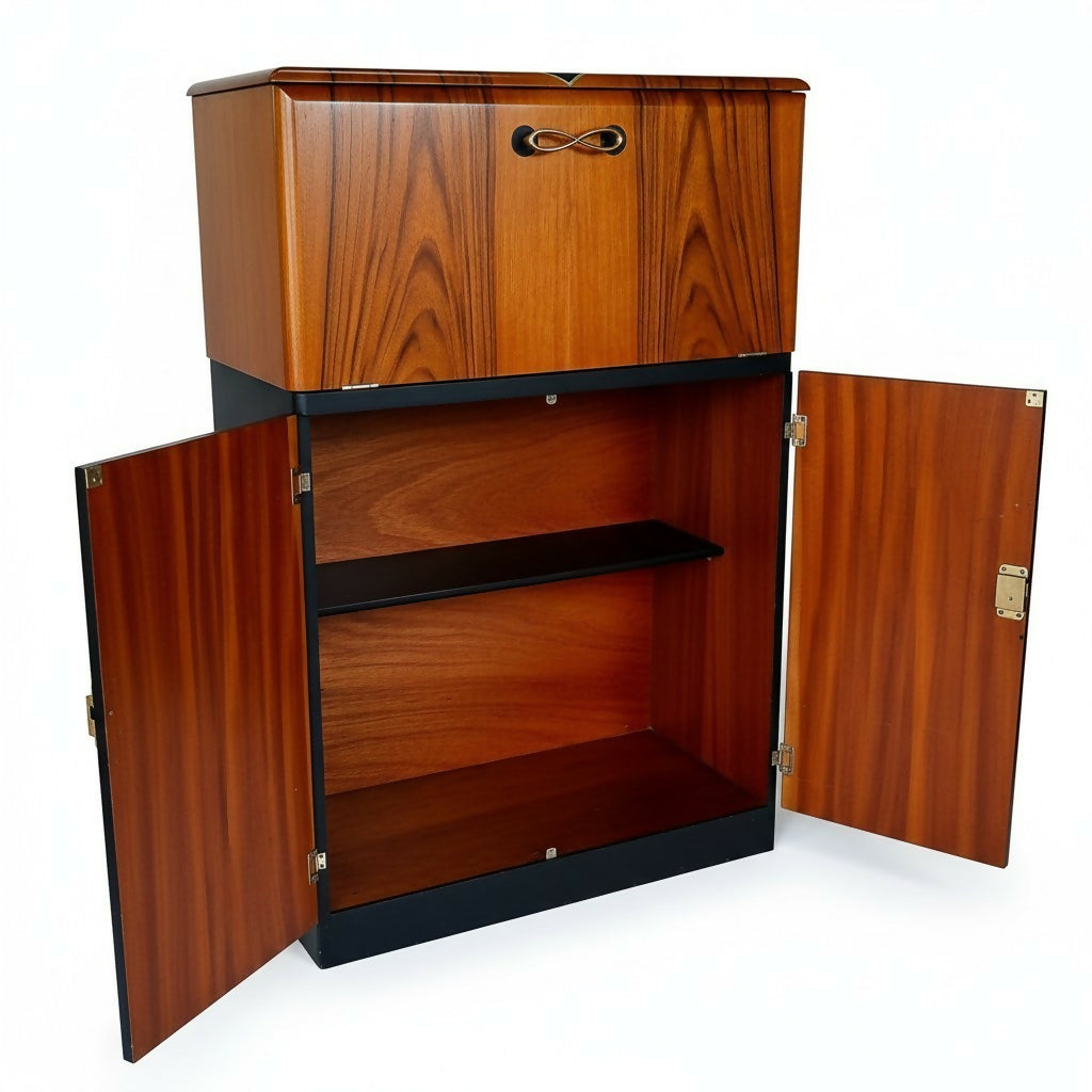 Vintage Art Deco Walnut Cocktail Cabinet | Mid Century Drinks Bar Cupboard