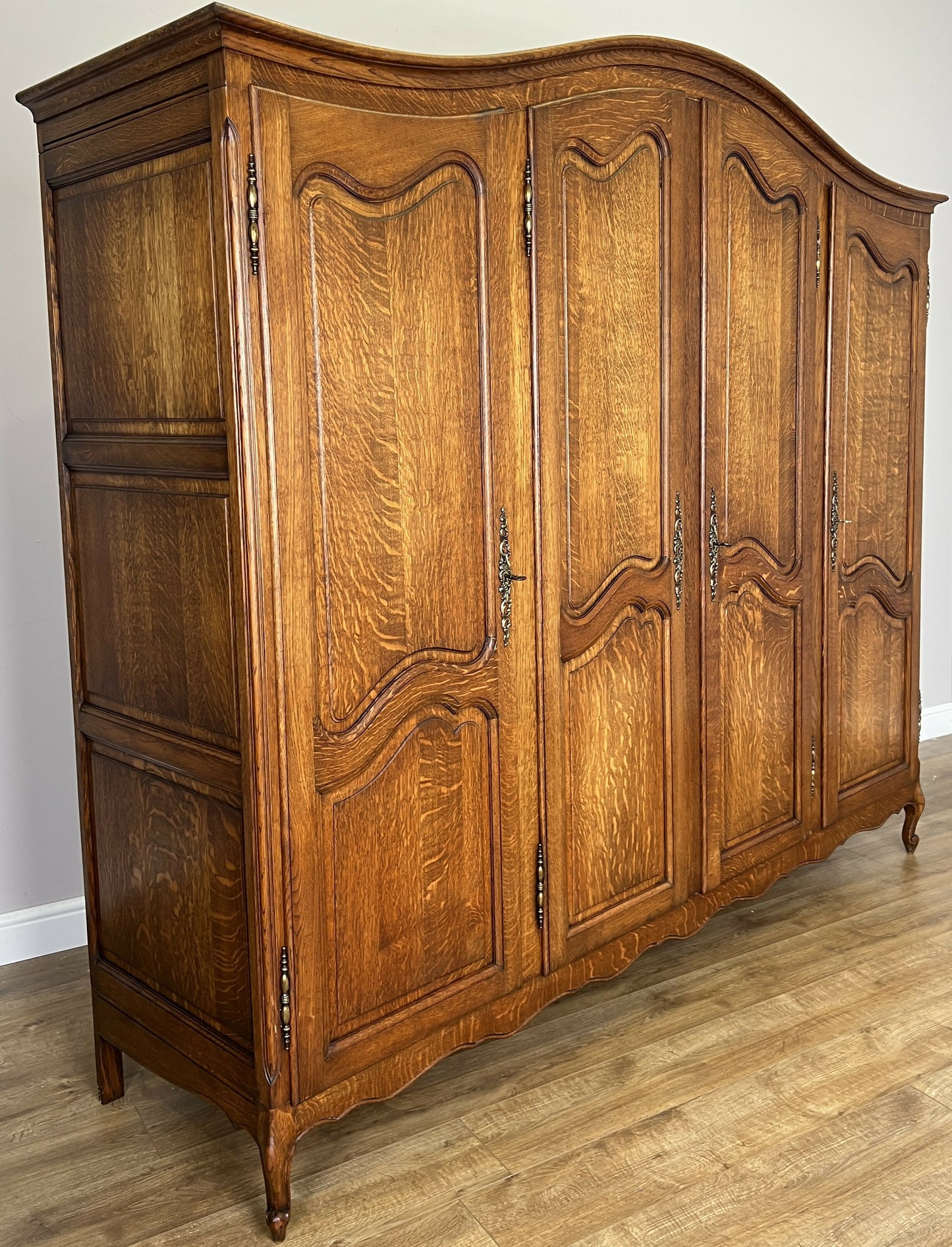 Wardrobe Vintage French Louis XVI Style Oak Four Door Carved Armoire LOT 6105