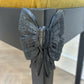 Mid-century Modern Bow Black Handpainted Upholstered Occasional Bench