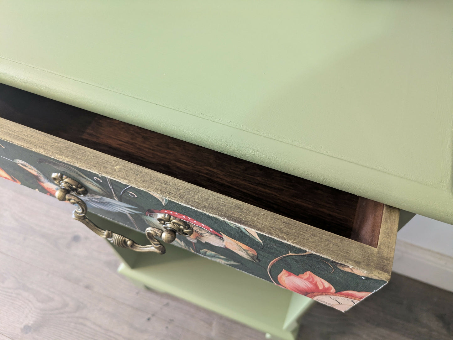 Sage Green Upcycled Cabinet – Whimsical Botanical Interior Bookcase//