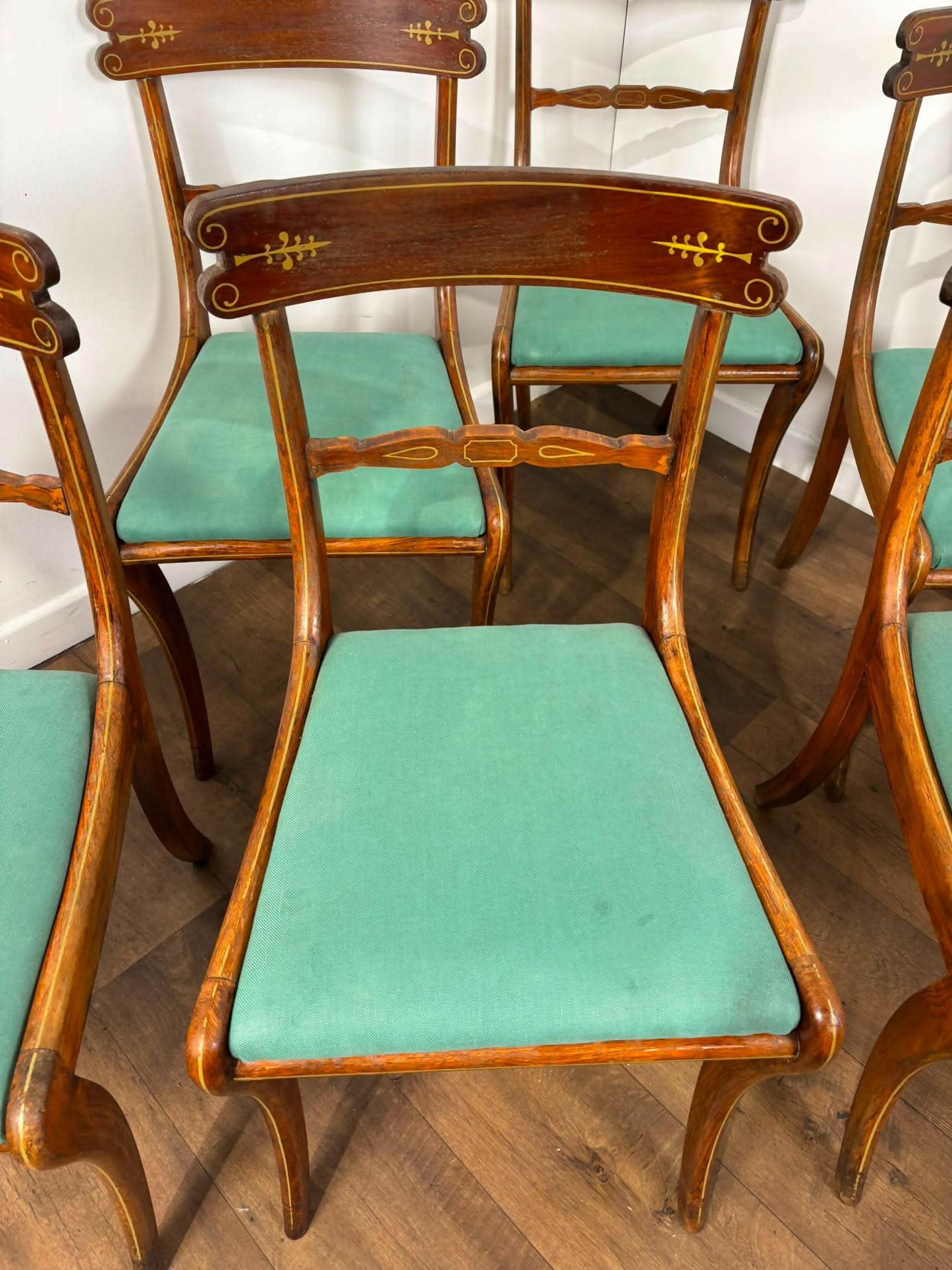 Set of Seven Reproduction Regency Style Mahogany Dining Chairs