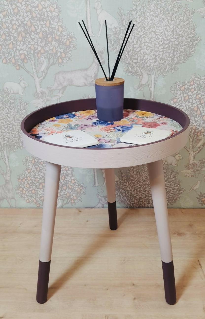 Upcycled Wooden Side End Table | Vintage Hand Painted Chic Bedside Plant Stand Pink & Purple