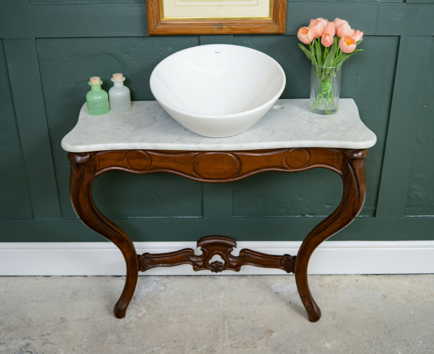 Antique Mahogany Marble Bathroom Vanity Unit with Sink - SKU 197