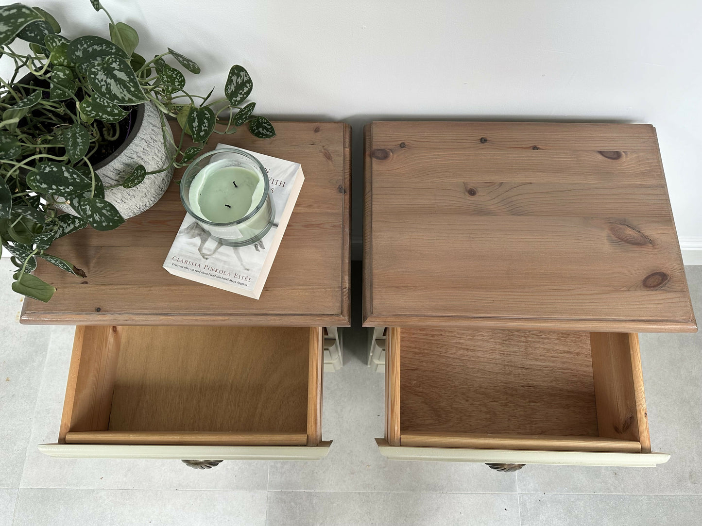 Pair of Vintage Wooden 3 Drawers Bedside Tables, in Sage Green