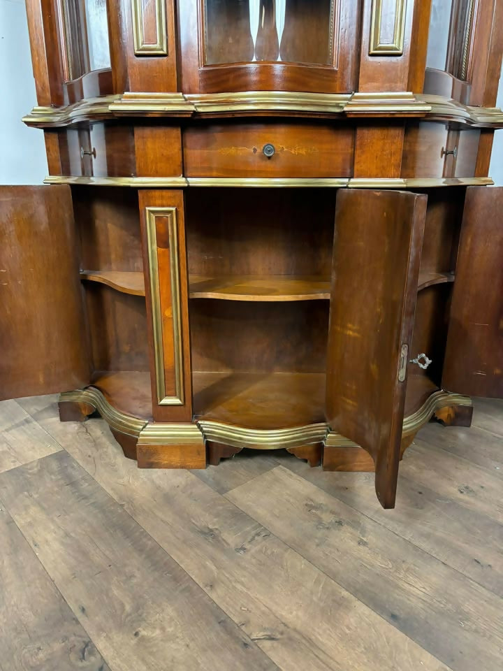 Serpentine Display Cabinet with Italian Marquetry – Glazed Top & Cupboard Base