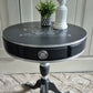 Hand Painted Vintage Accent Table in Anthracite Grey with Silver Leaf & French Stencil Detail