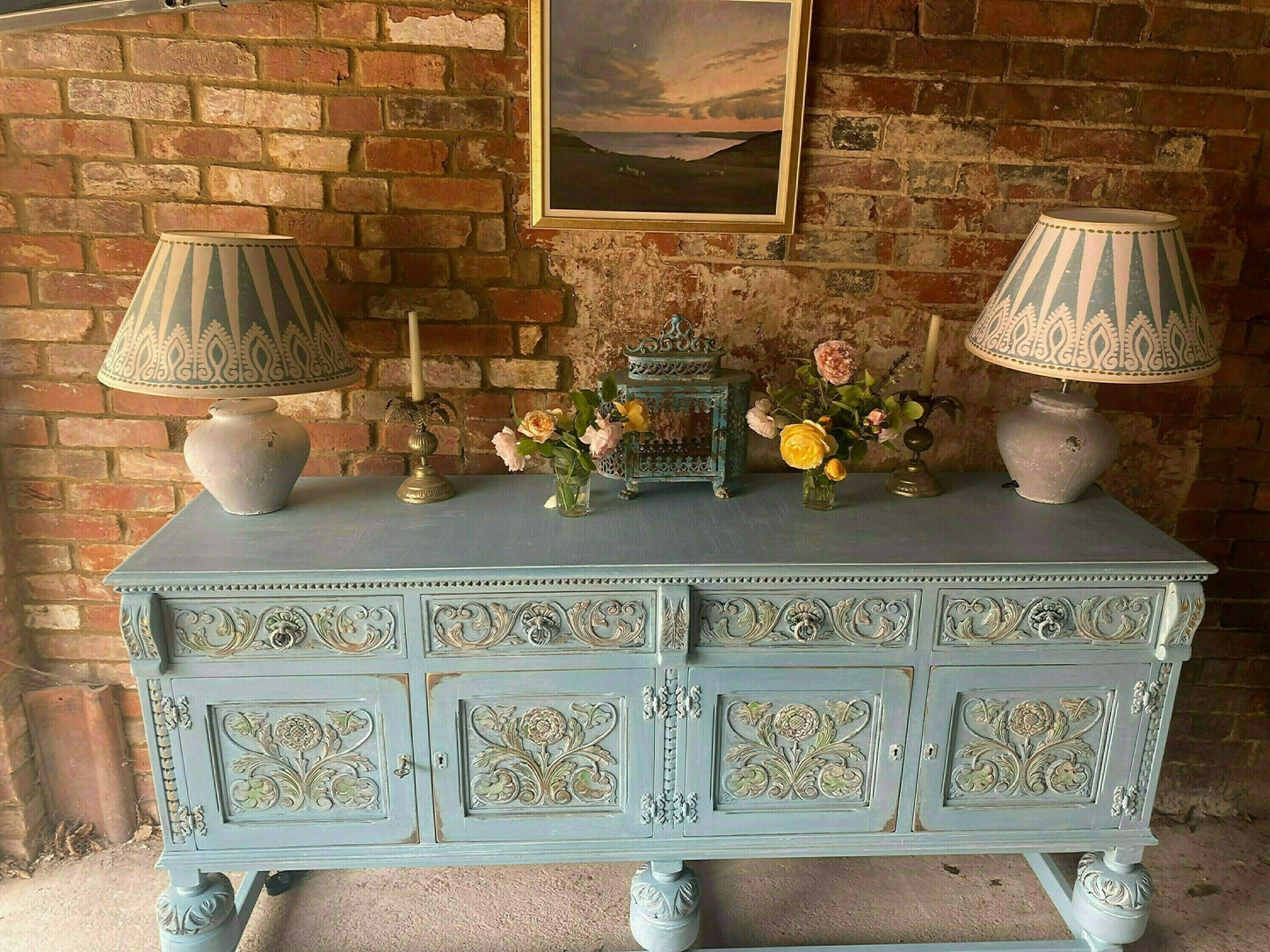 Vintage Farmhouse Sideboard/Large Carved Sideboard/Statement Piece