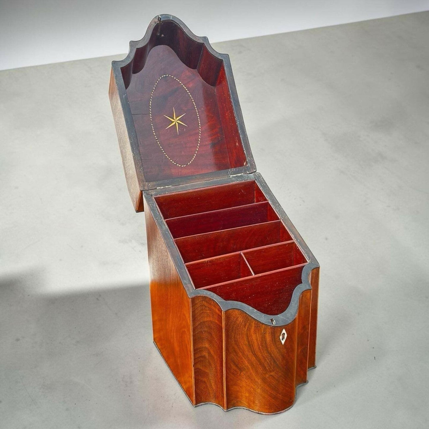 Vintage Georgian Inlaid Mahogany Cutlery Box Converted Into A Hand Stationary Box