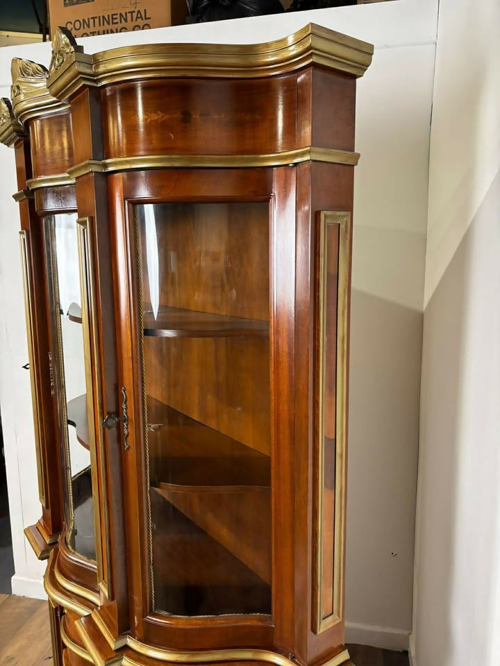 Serpentine Display Cabinet with Italian Marquetry – Glazed Top & Cupboard Base