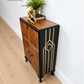 Art Deco Burl Walnut Petit Cocktail Cabinet, Black and Gold, Vintage Drinks Cabinet