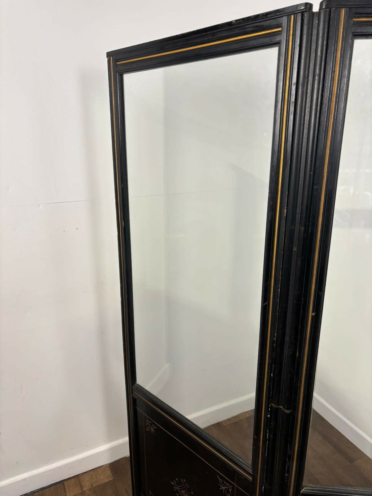 Large Edwardian Ebonised Bifold Screen / Room Divider