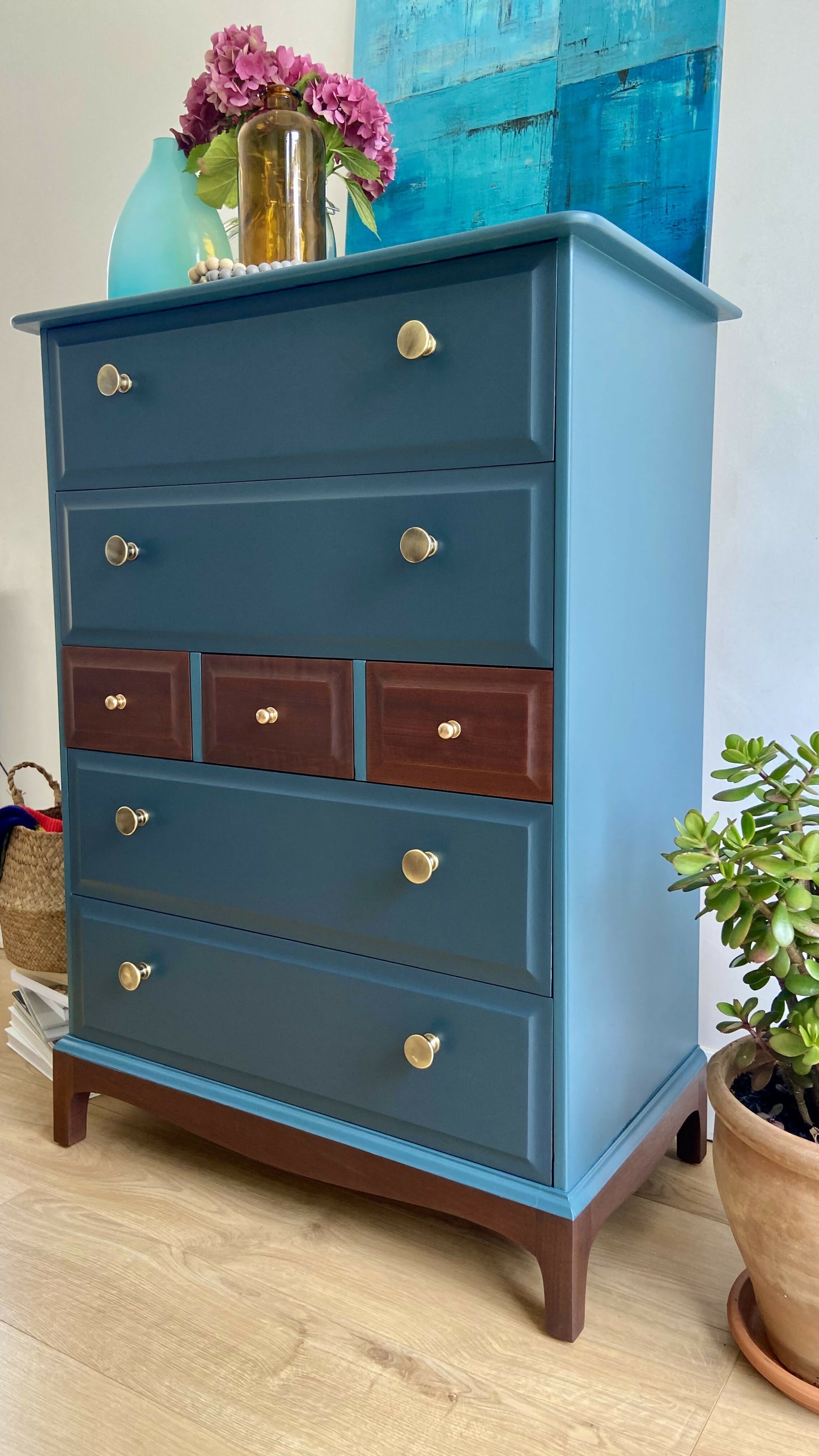 Stag Minstrel Chest of 7 Drawers upcycled in two tones Midcentury Modern