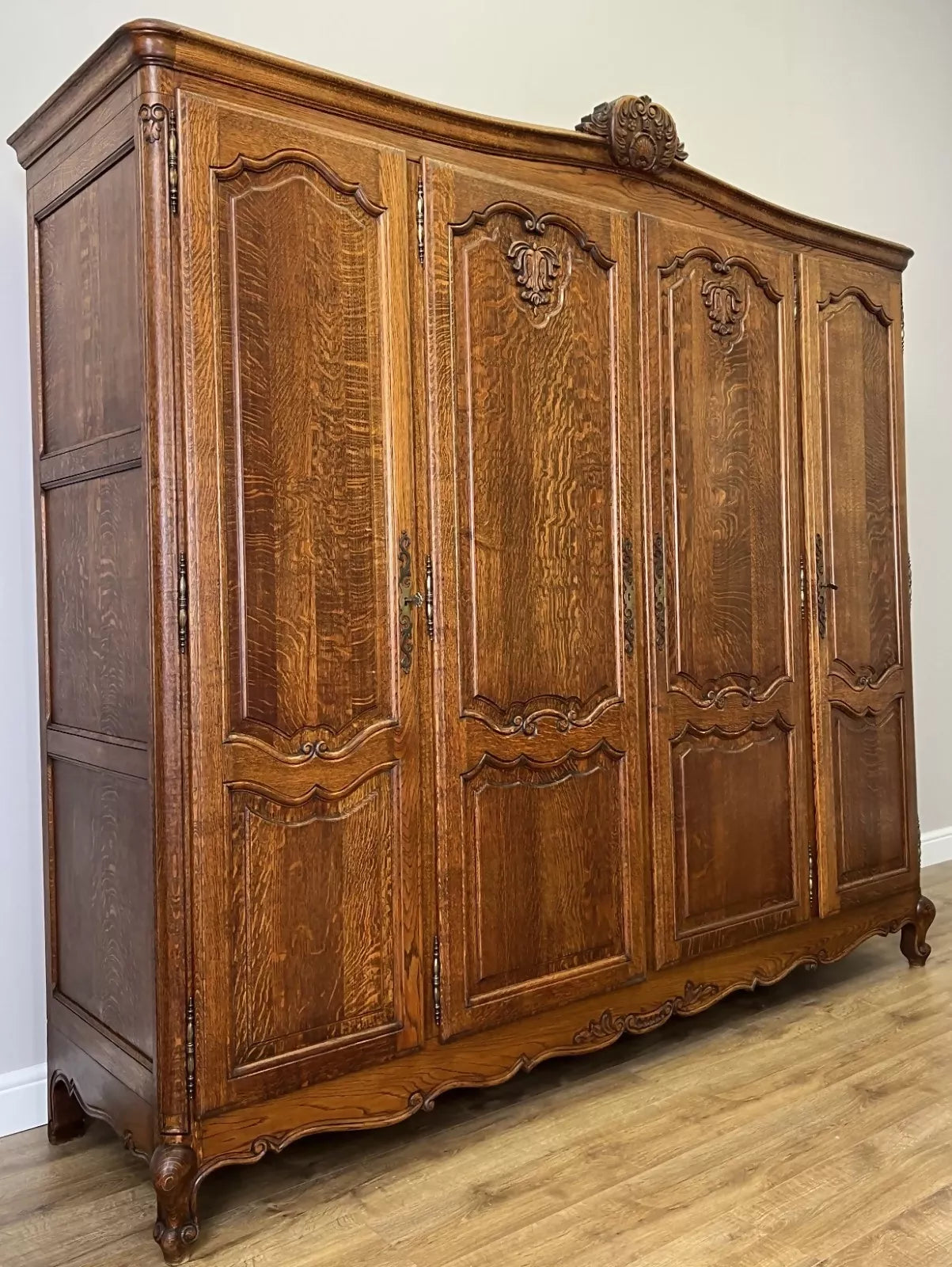 Wardrobe Vintage French Louis XVI Style Oak Four Door Carved Armoire LOT 4827