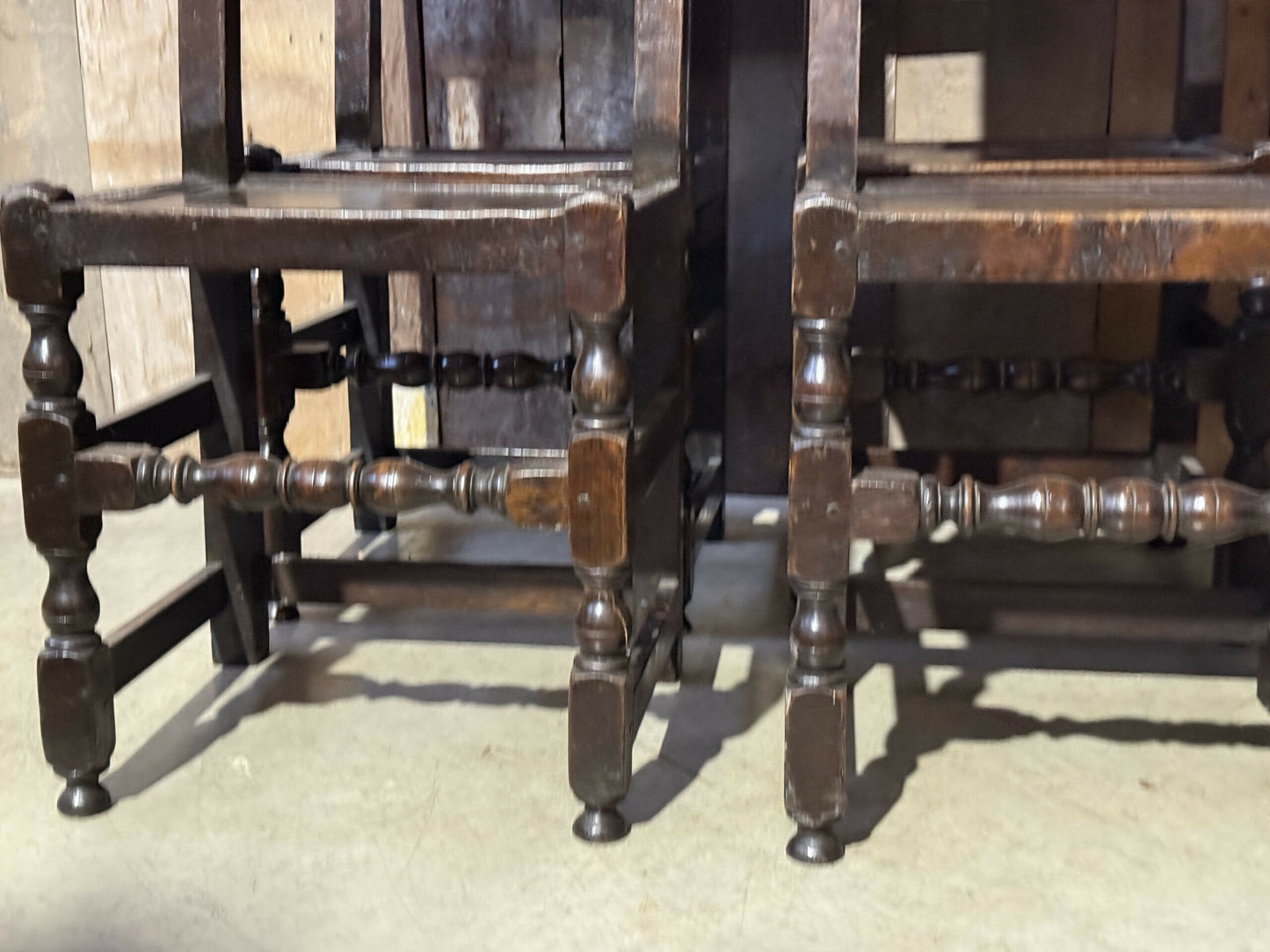 Antique Set Six 6 Oak Cromwellian Revival High Back Carved Edwardian Dining Chairs, c1920