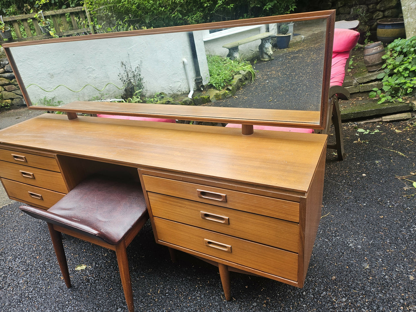 Mid Century Modern Dressing Table by White & Newton with stool and mirror