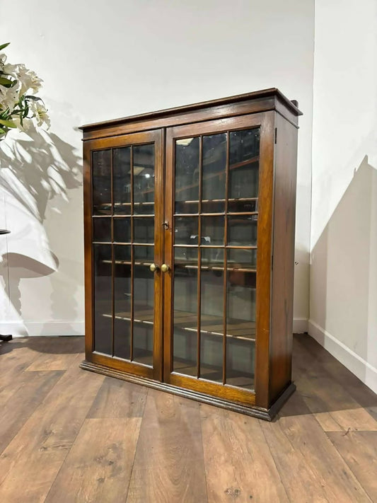 Vintage Oak Two Door Glazed Bookcase