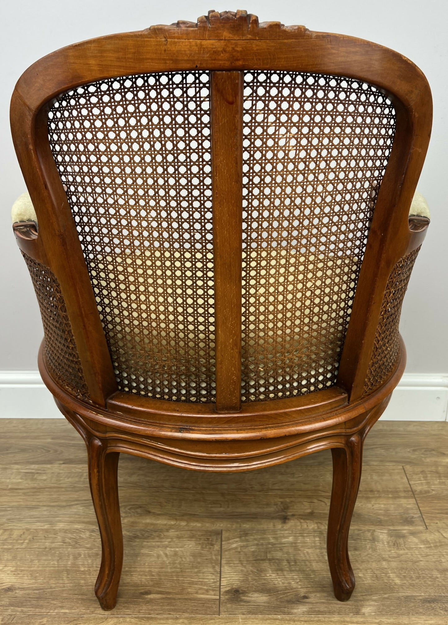 Armchair Vintage French Style Cane Upholstered Accent Carved Chair LOT 6311