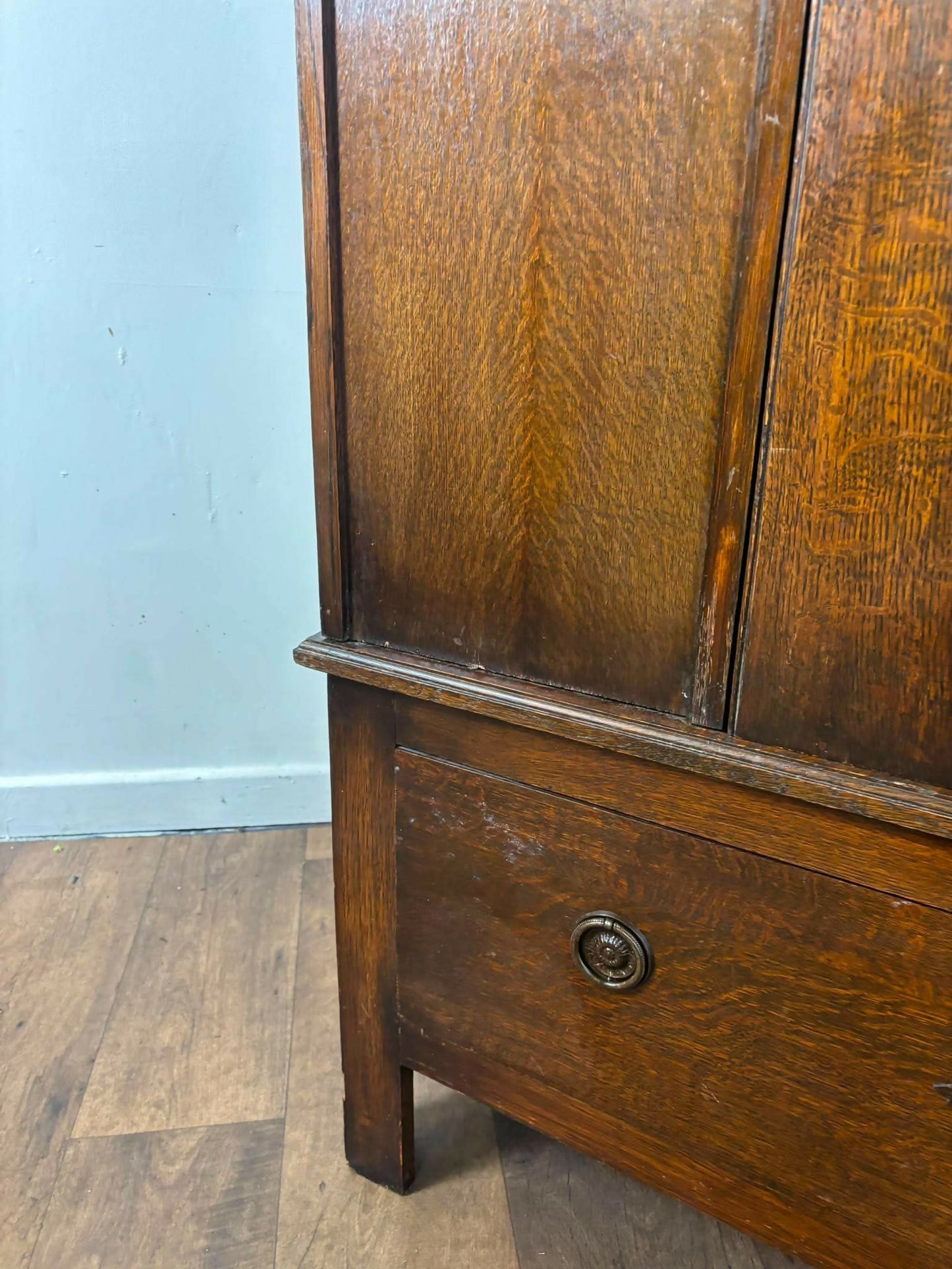 Vintage Oak Mirror Door Wardrobe