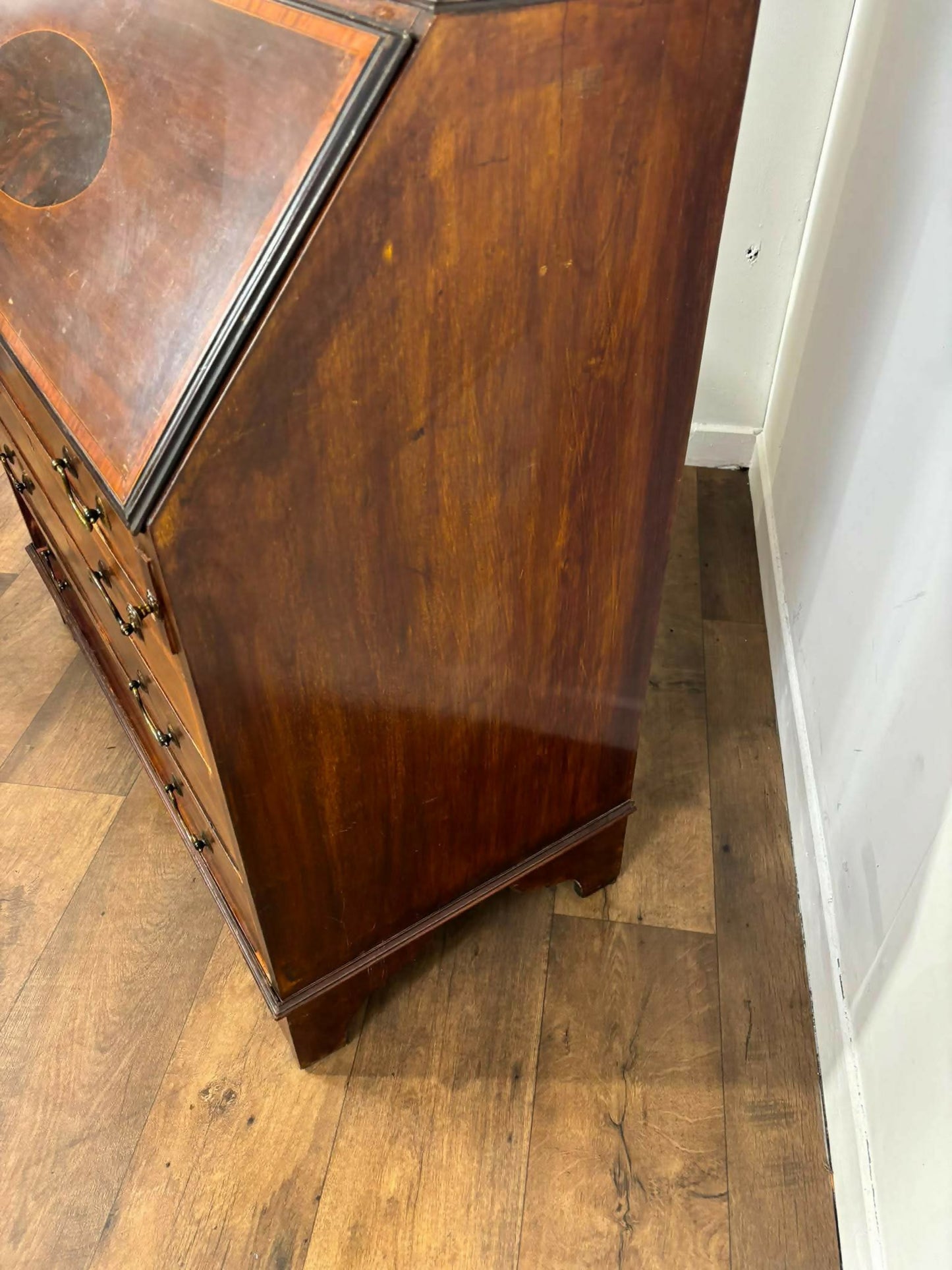 Edwardian Sheraton Style Inlaid Mahogany Bureau Bookcase