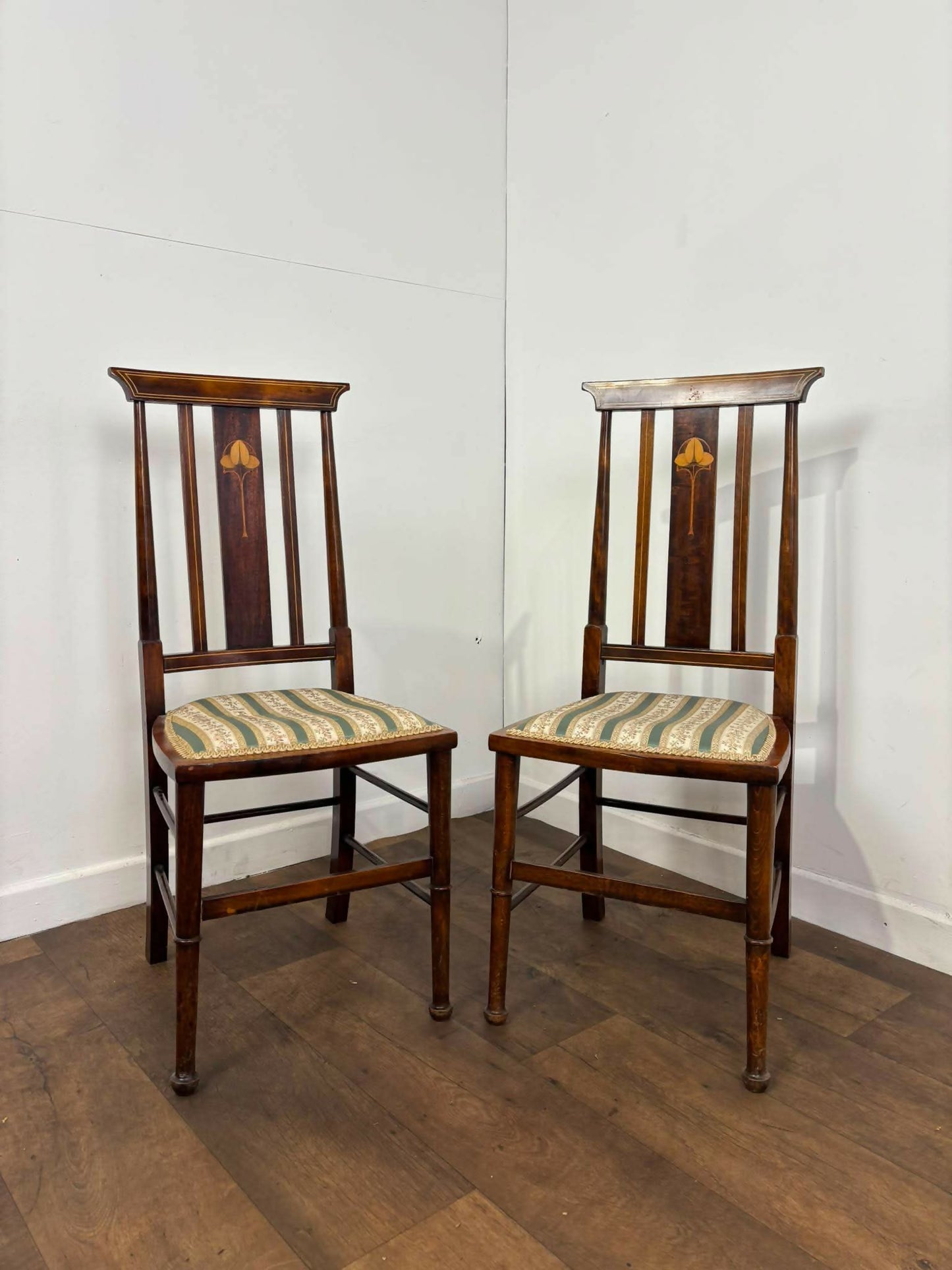 Pair of Edwardian Arts & Crafts Inlaid Mahogany Parlour Chairs
