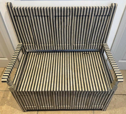 a stunning hand painted and decoupaged mahogany hall bench with storage