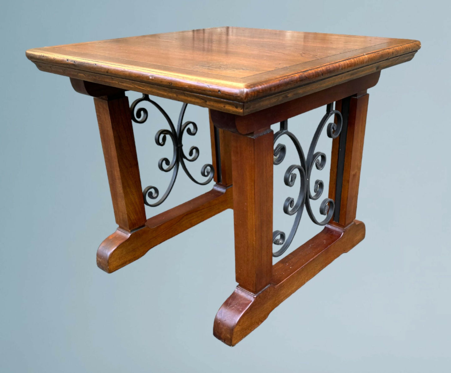 Hardwood and Wrought Iron Coffee Table