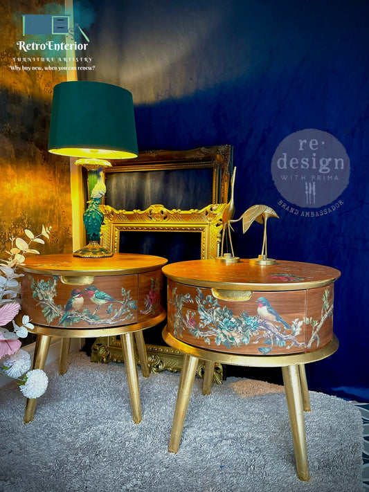 Beautifully Upcycled wood Bedside Table – Rosette Bird & Floral Design