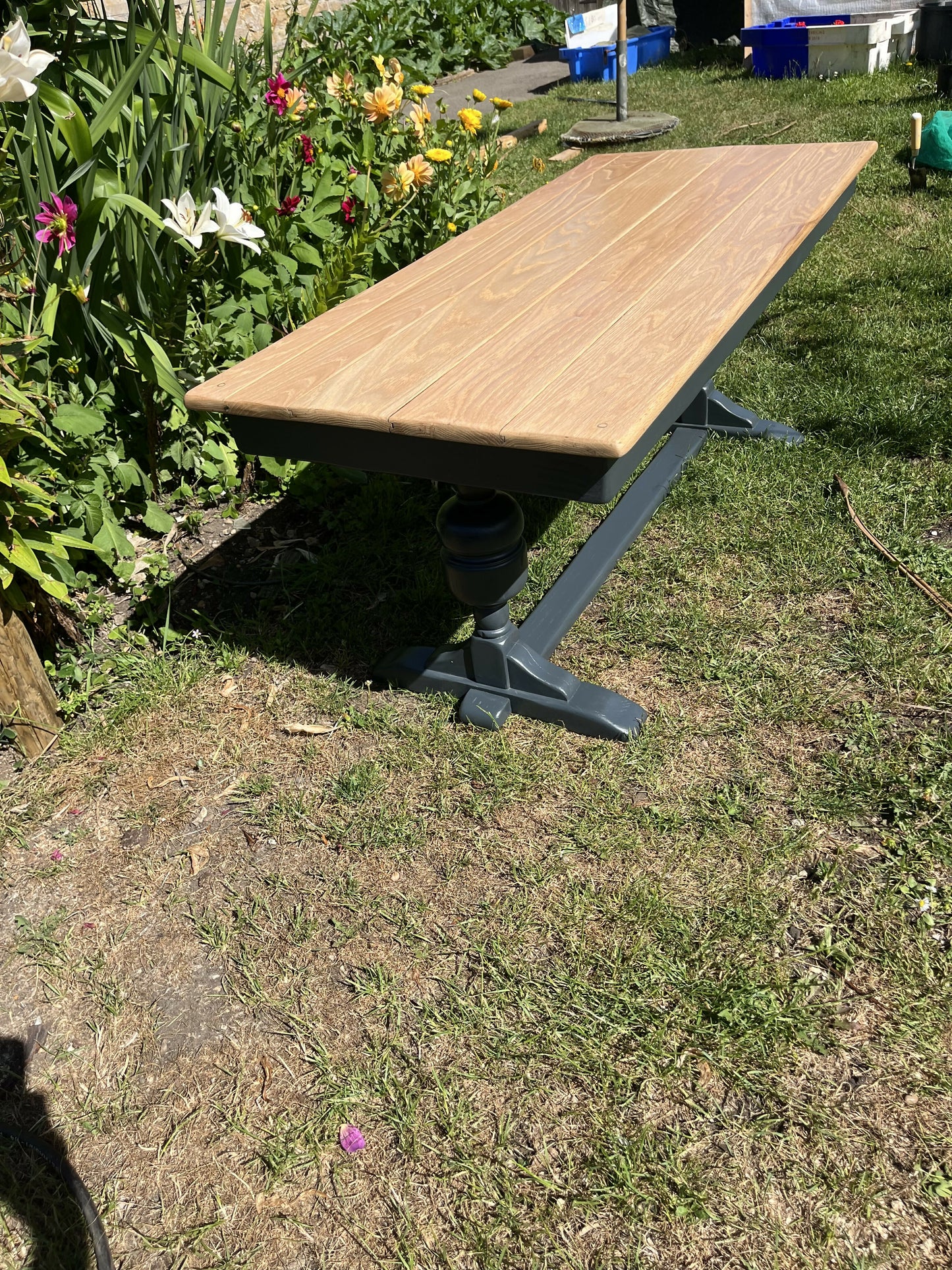JAYCEE VINTAGE 1970s UPCYCLED COFFEE TABLE - SOLID OAK - GREY/NATURAL OAK TOP