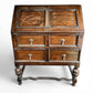 Vintage Oak Bureau Writing Desk / Fall Front Bureau / Refinished Storage Cabinet Black & Wood