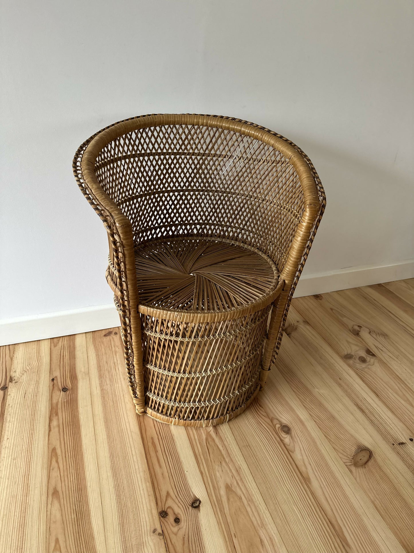 Vintage Bamboo Cane Peacock Chair Wicker Boho Tiki Mid Century Chair