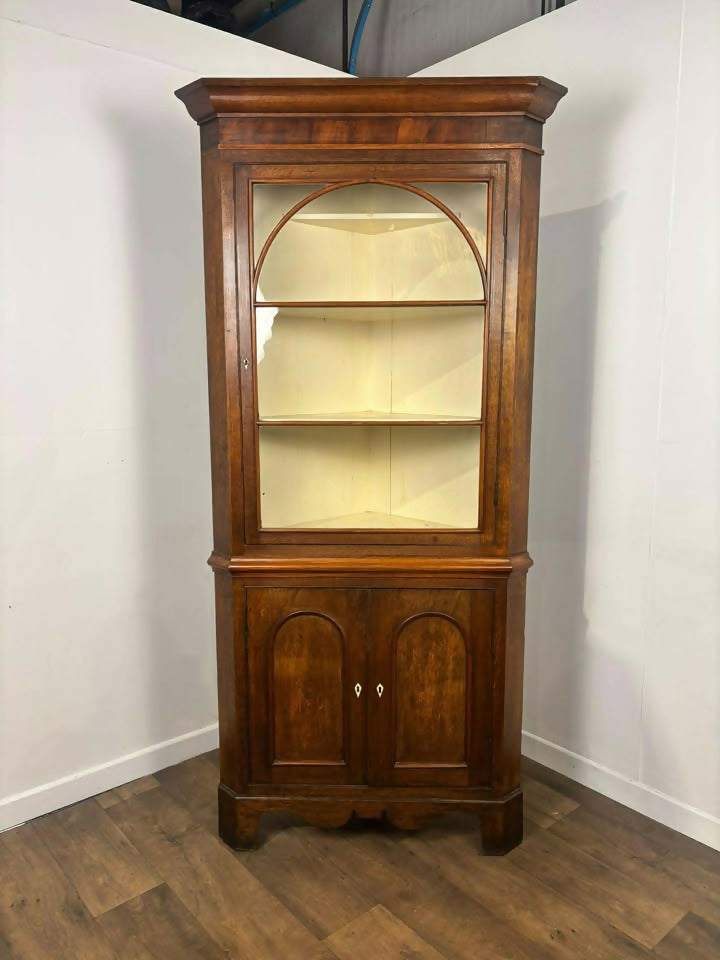 Victorian Mahogany Double Corner Cupboard With Glazed Top