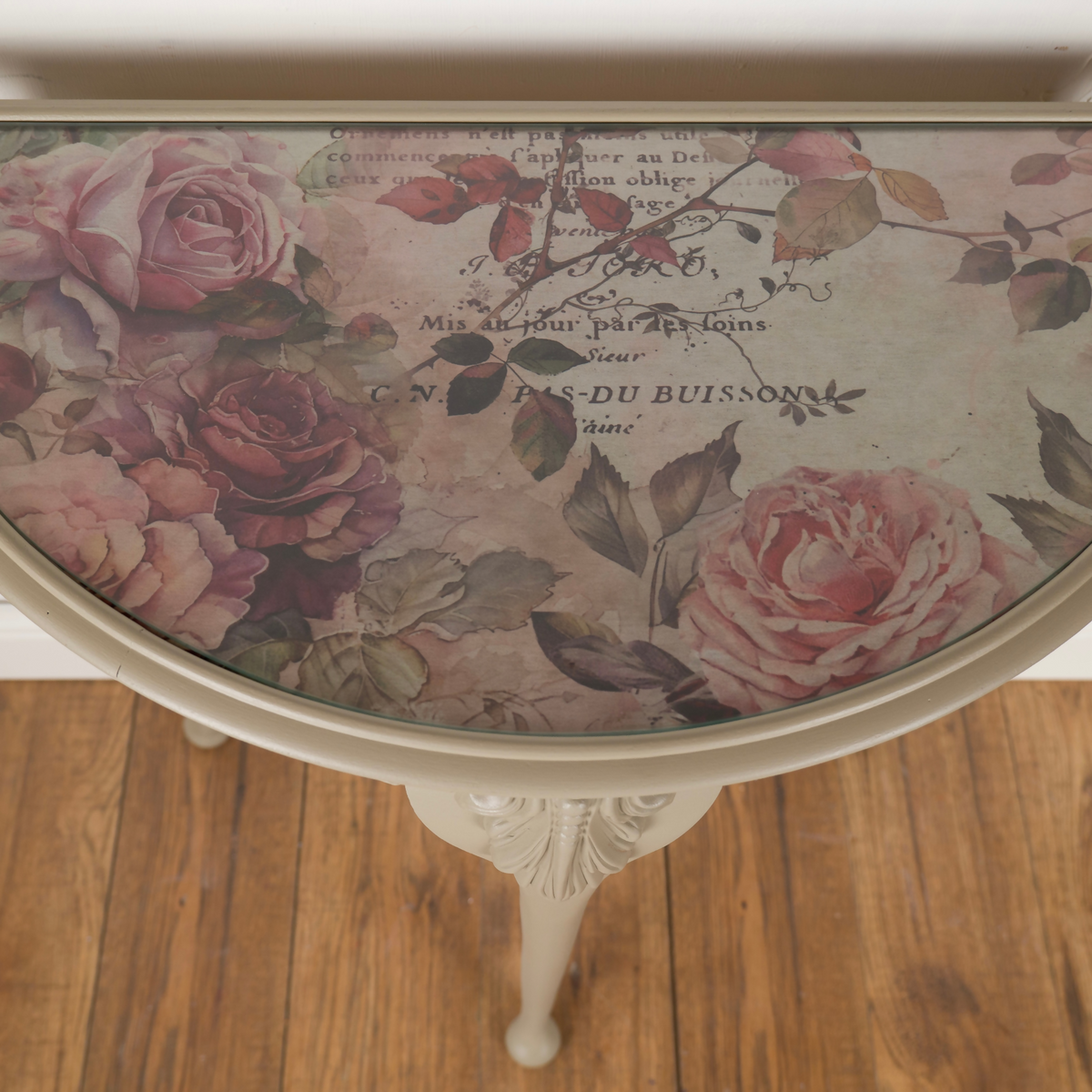 Vintage Demi-Lune Table | Decoupage Floral Console | French Style Hallway Table | Upcycled Furniture