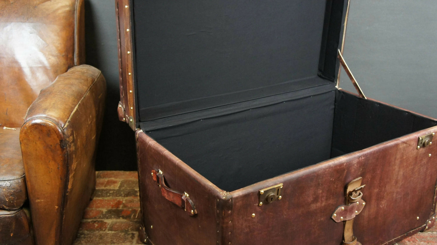 English handmade luxury leather steamer trunk - Vintage style - hand dyed
