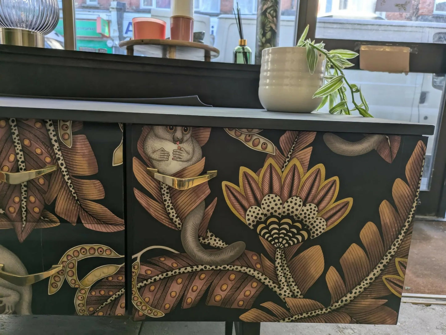 Midcentury Modern Charcoal Grey Sideboard: Animal Print TV Unit