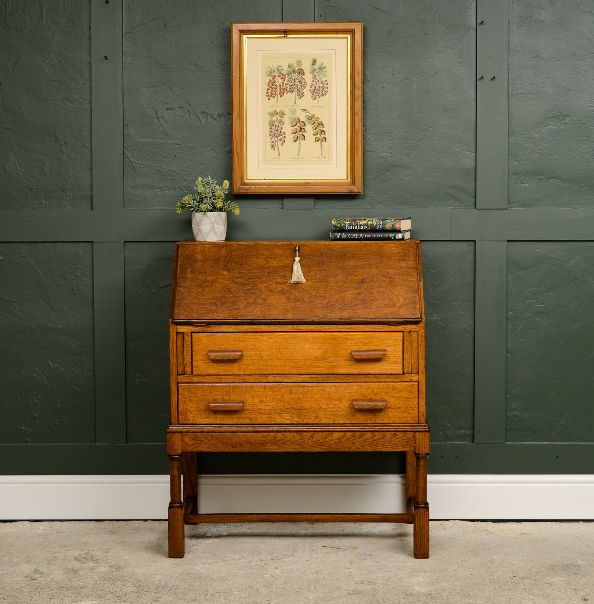 Vintage Oak Bureau Writing Desk - 1930s - 1940s