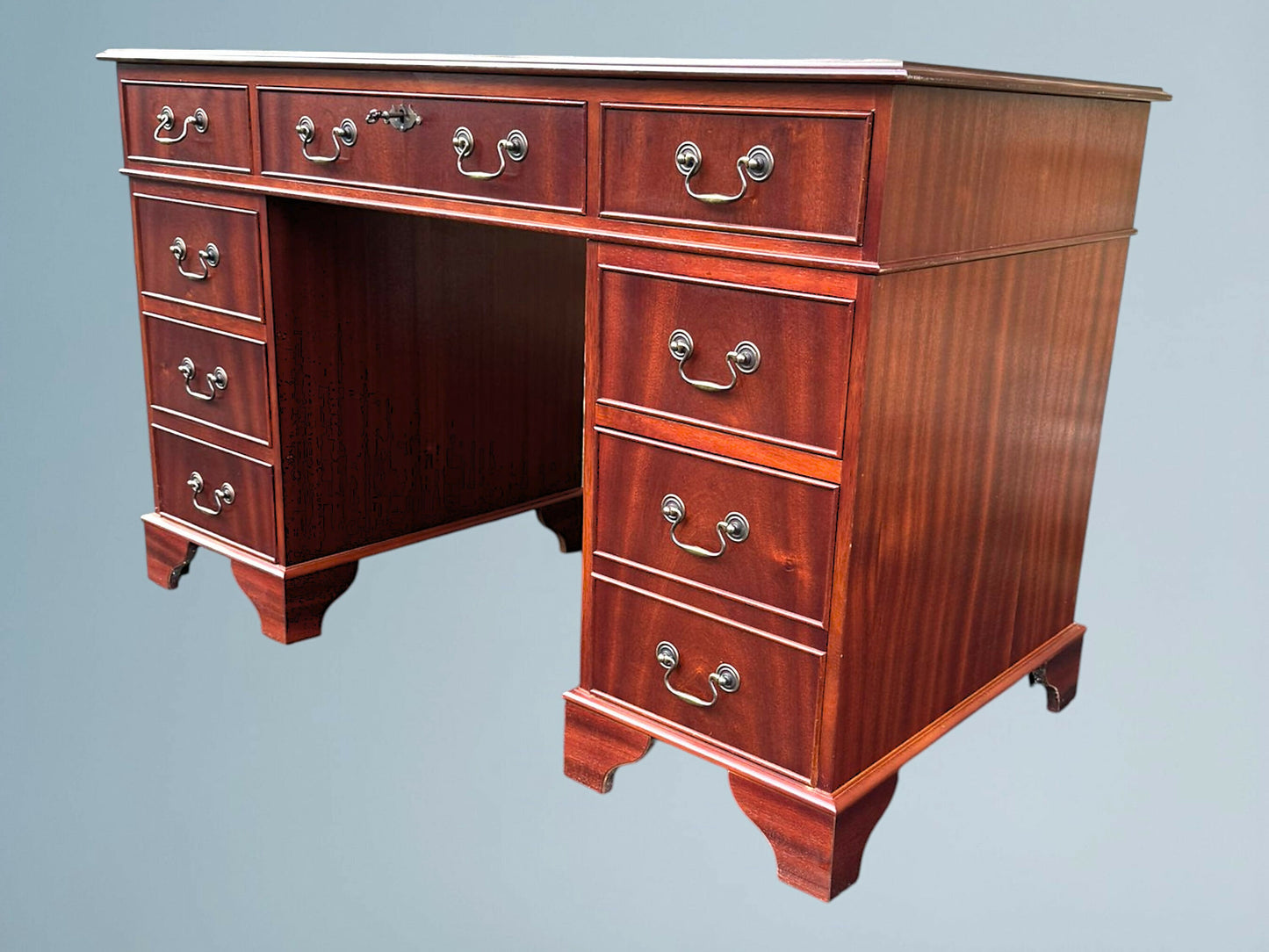 Mahogany Pedestal Writing Desk With Leather Top