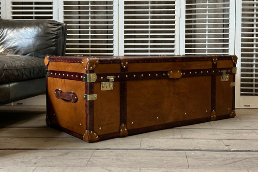 Luxury Handmade Tan Leather Coffee Table Trunk bespoke order for bridle