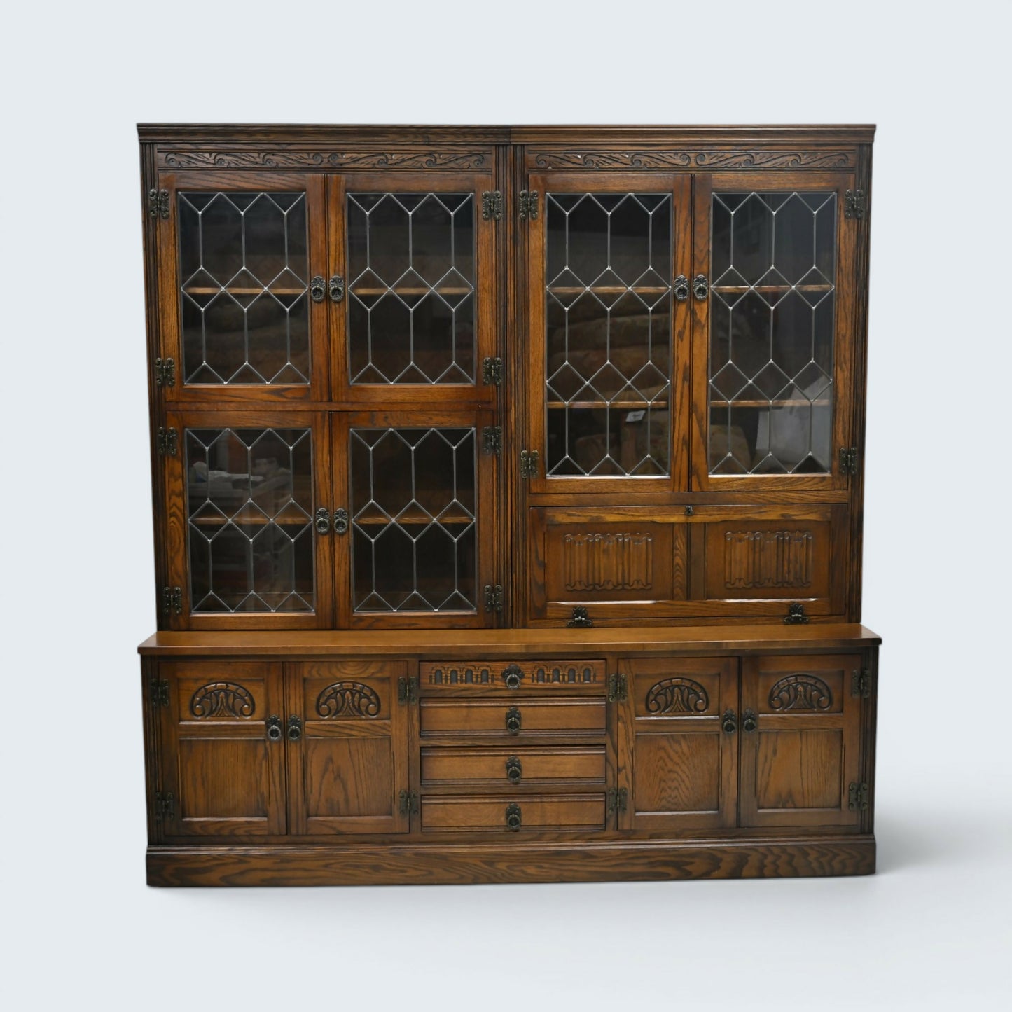 Old Charm Large Wall Unit Bureau Drink Cabinet Light Oak Finish FREE UK Delivery