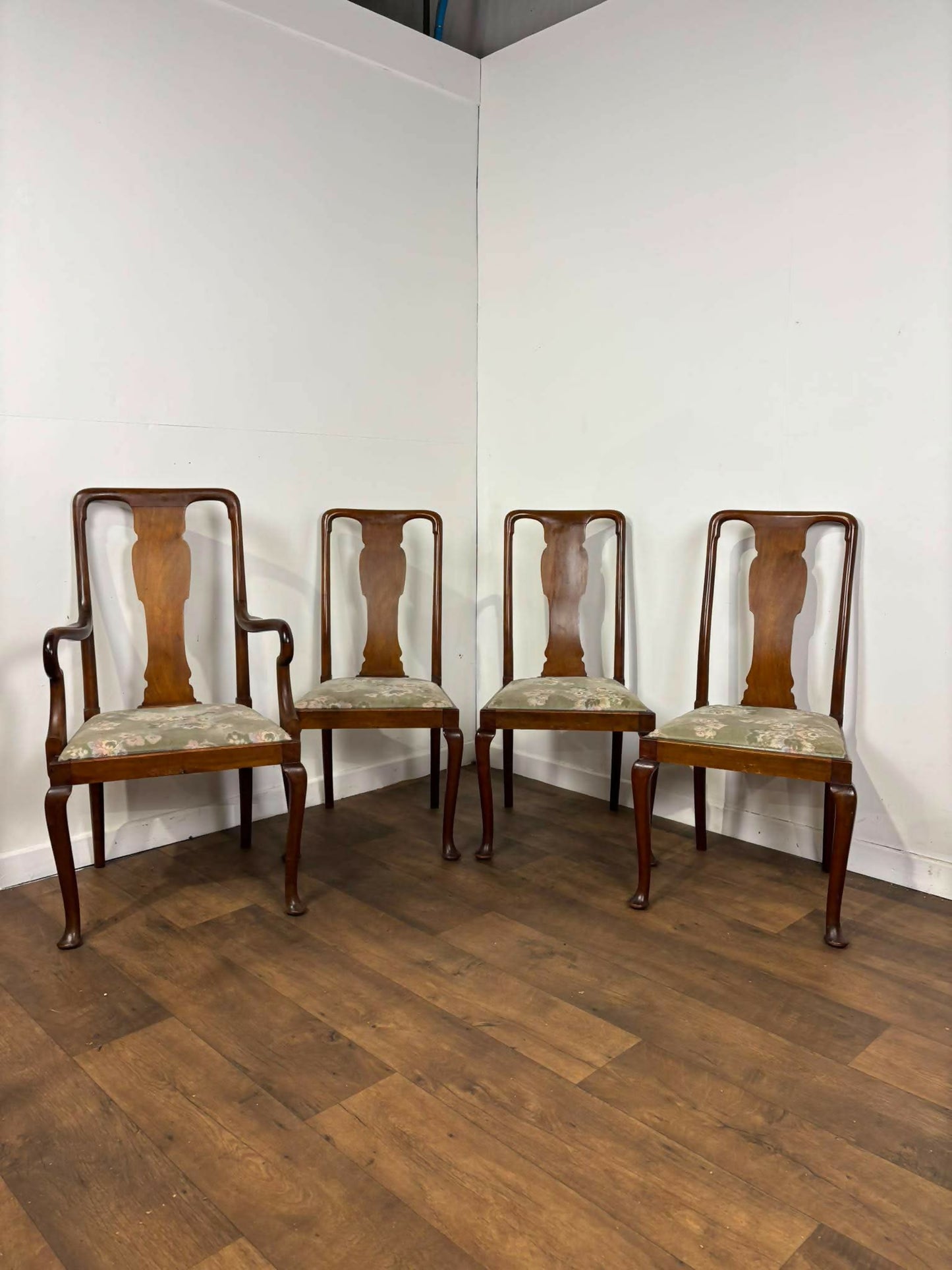 Set of Four Vintage Mahogany Dining Chairs Including Carver