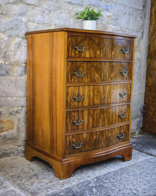 Regency Style Walnut Chest of Drawers - Serpentine Front