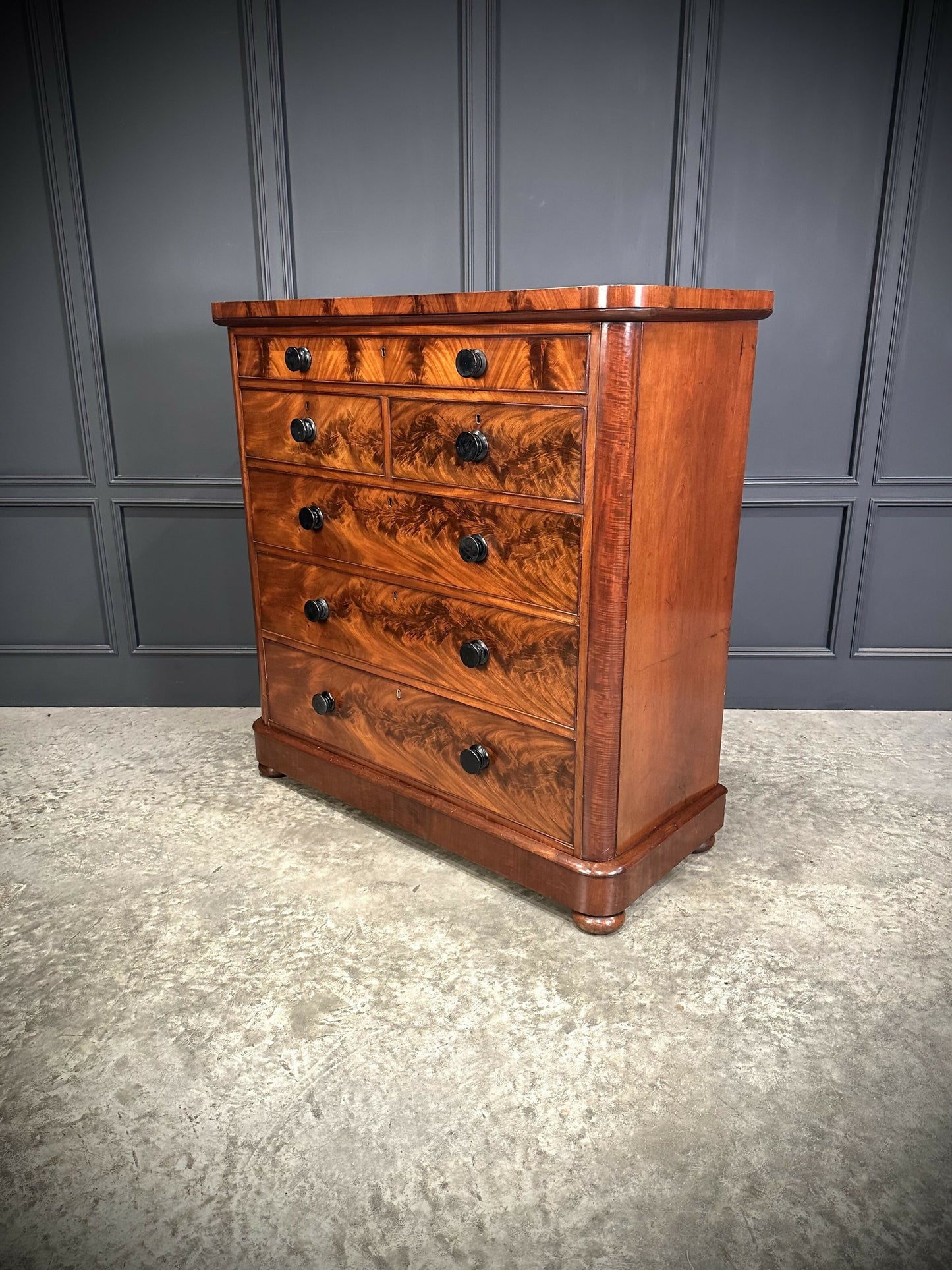 Large Vintage Victorian Tallboy Flame Mahogany Chest Of Drawers
