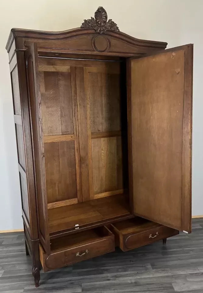 Wardrobe Antique French Style Oak Mirrored Door Carved Armoire LOT 4796
