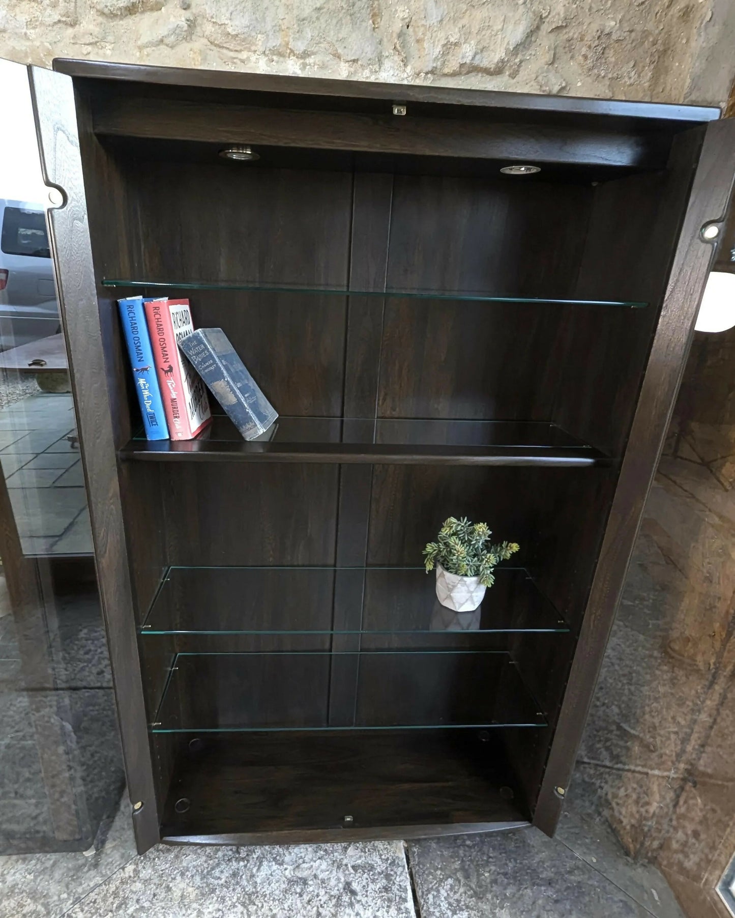 Pair Ercol Display Cabinets Freestanding - 5 FT - Dark Finish