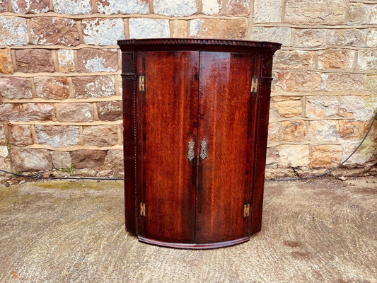 Antique Bow Front Corner Cupboard | Victorian Solid Wood Cabinet | Original Patina | Period Storage