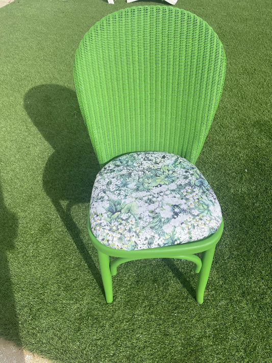 Lloyd loom eye popping apple green accent chair with matching velvety fabric