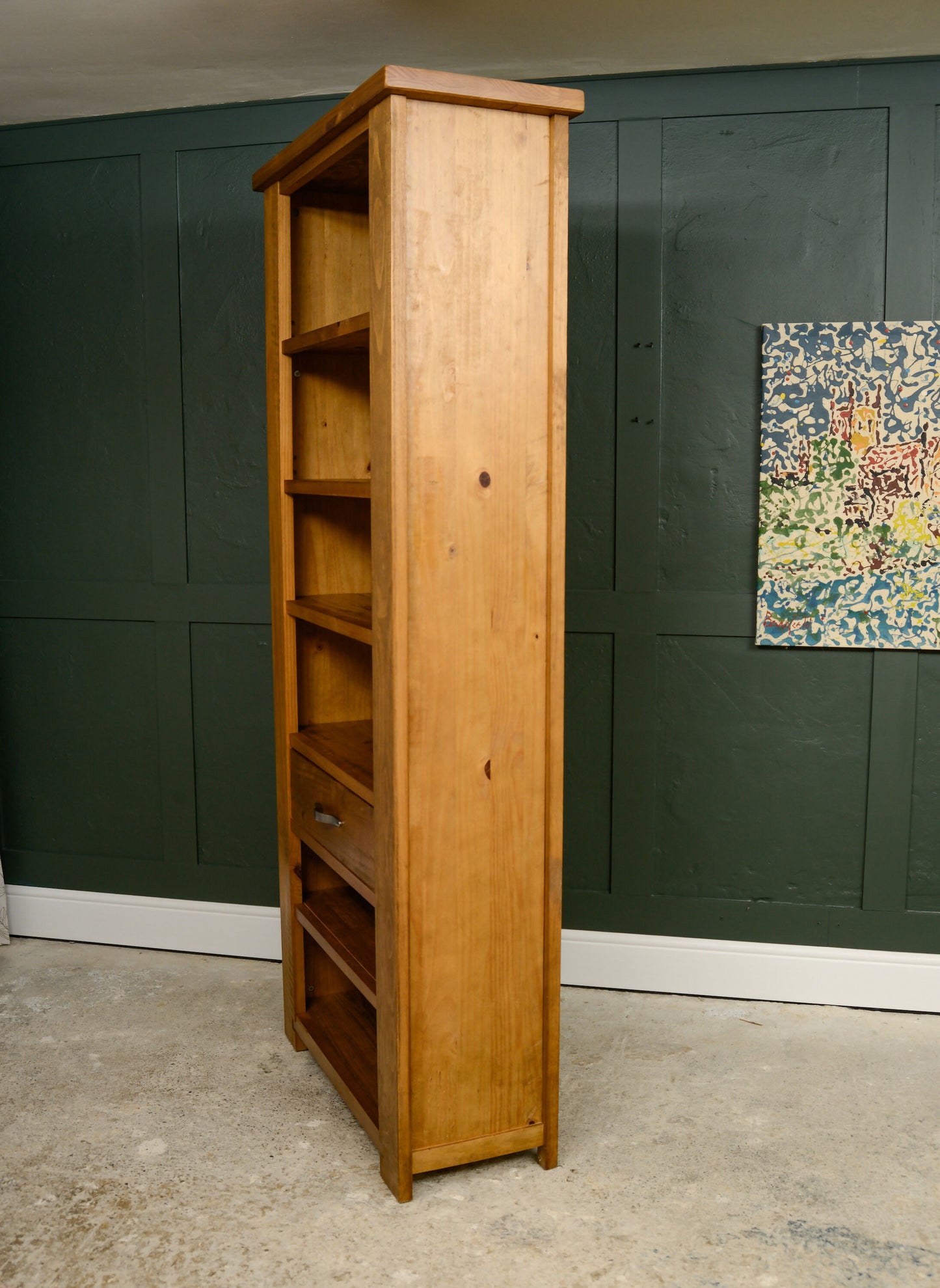 Rustic Tall Pine Bookcase with Drawer - 200 cm Tall
