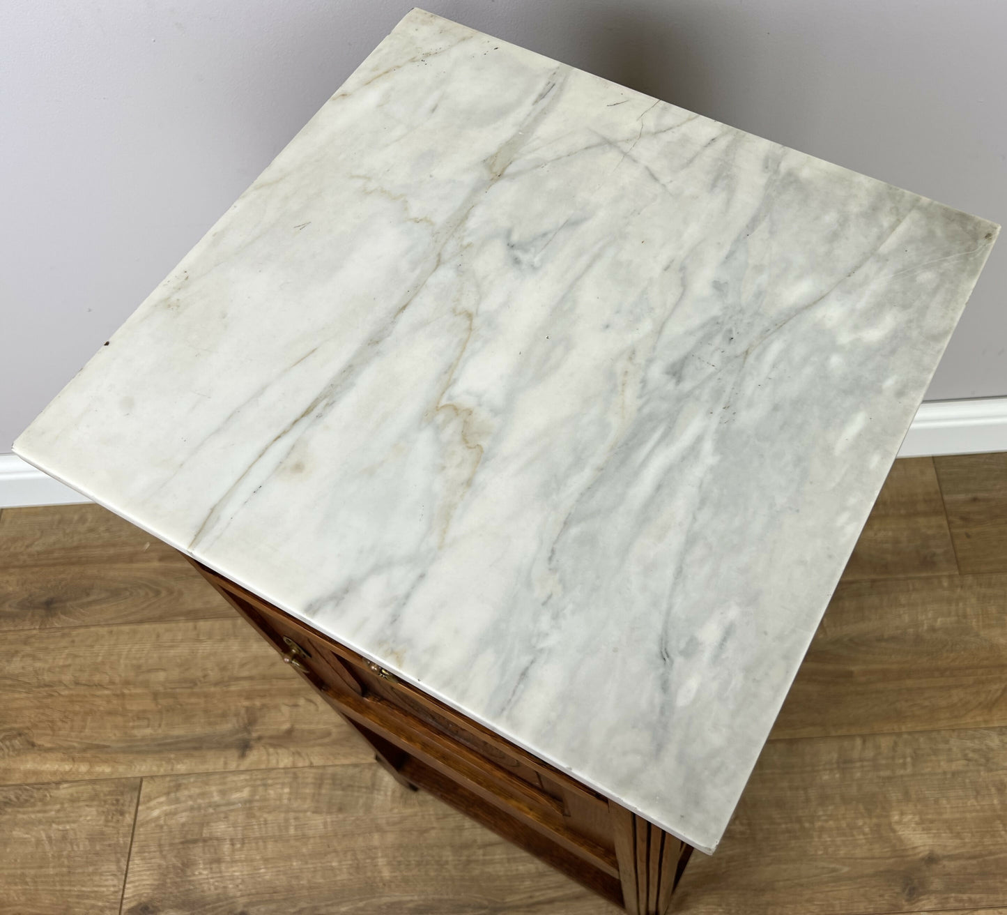 Bedside Table Antique French Style Marble Top Oak Cabinet Nightstand LOT 6244
