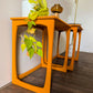 Pair of Bright Orange Side Tables/End Tables with Bobbin Details